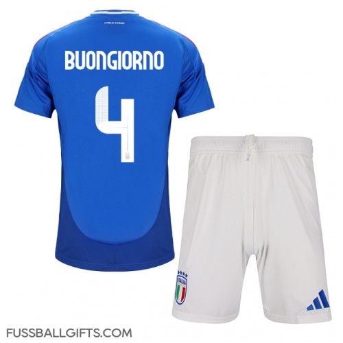 Italien Alessandro Buongiorno #4 Fußballbekleidung Heimtrikot Kinder EM 2024 Kurzarm (+ kurze hosen)